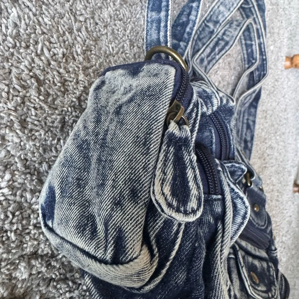 Angel Kiss Distressed Denim Shoulder / Adjustable Crossbody Purse 15 Pockets!